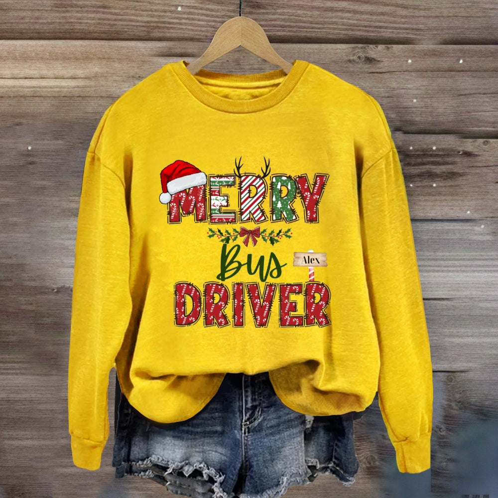 Personalized Name Merry Bus Driver Sweatshirt