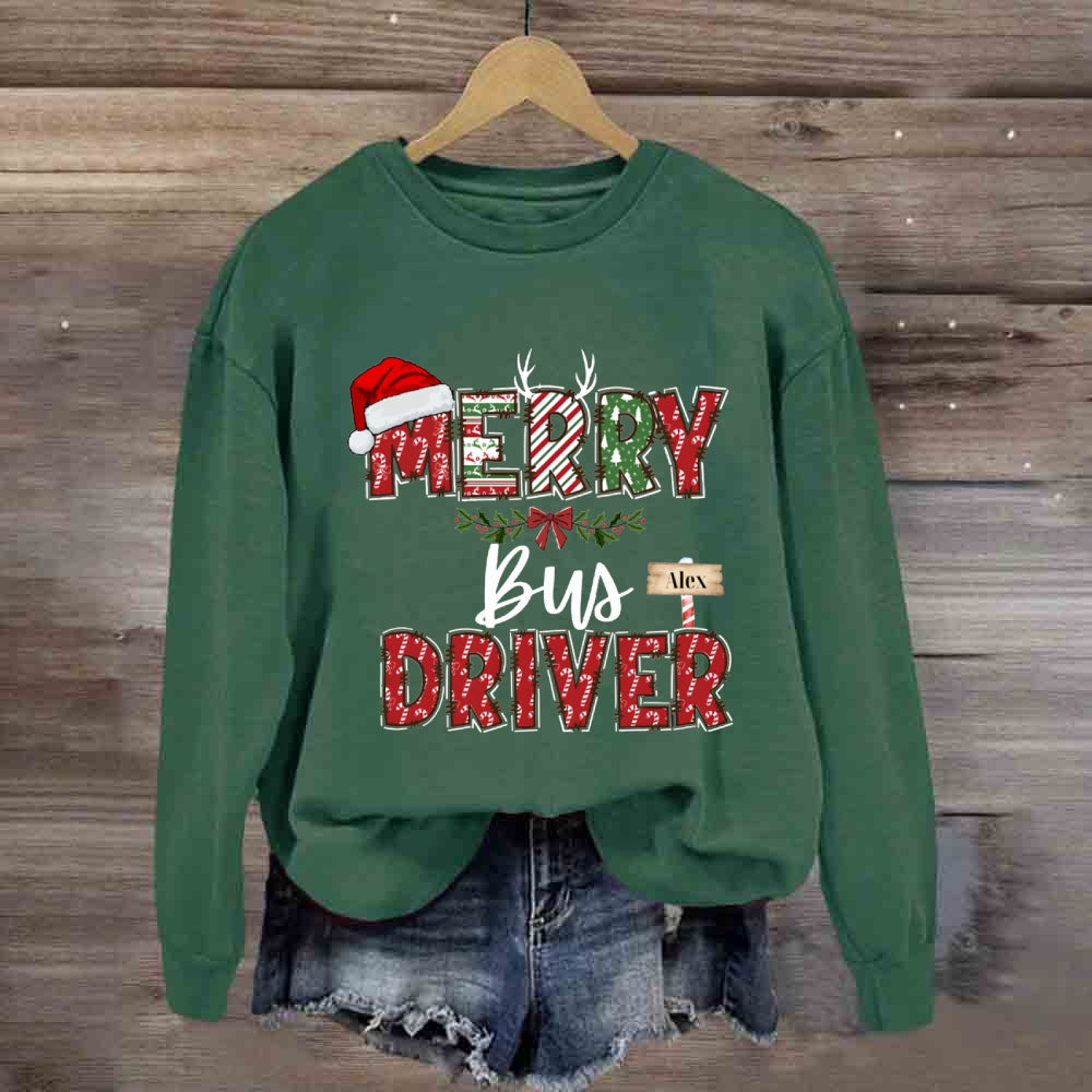 Personalized Name Merry Bus Driver Sweatshirt