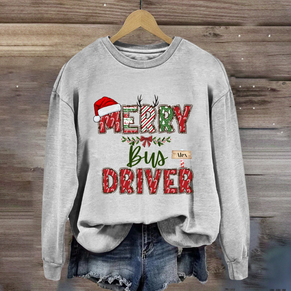 Personalized Name Merry Bus Driver Sweatshirt