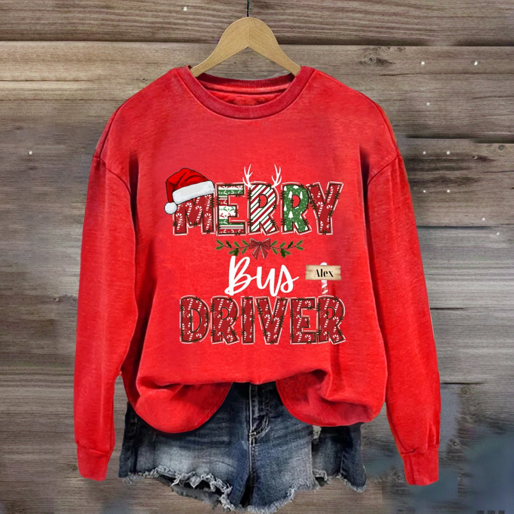 Personalized Name Merry Bus Driver Sweatshirt