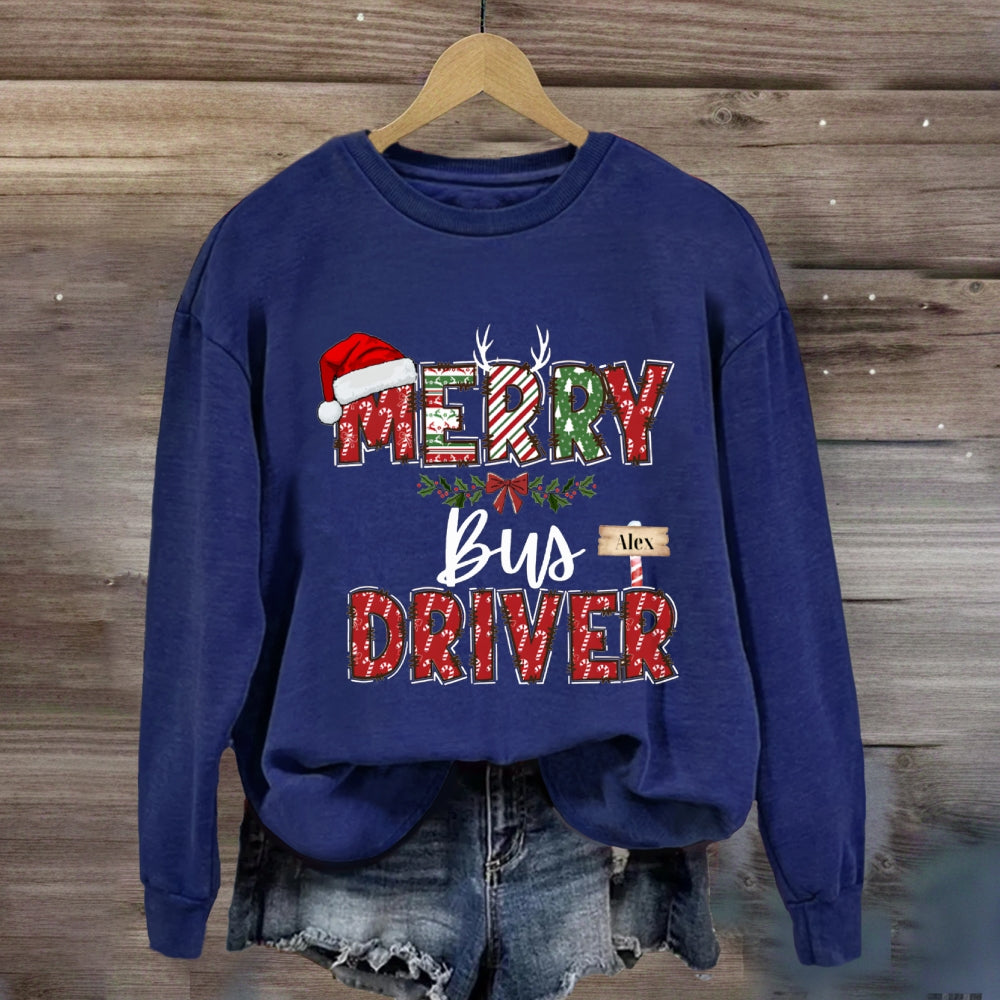 Personalized Name Merry Bus Driver Sweatshirt