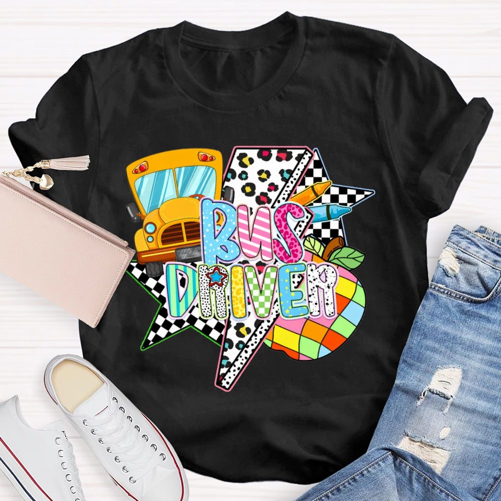 School Bus Driver Colorful Fonts And Polka Dot Prints T-shirt