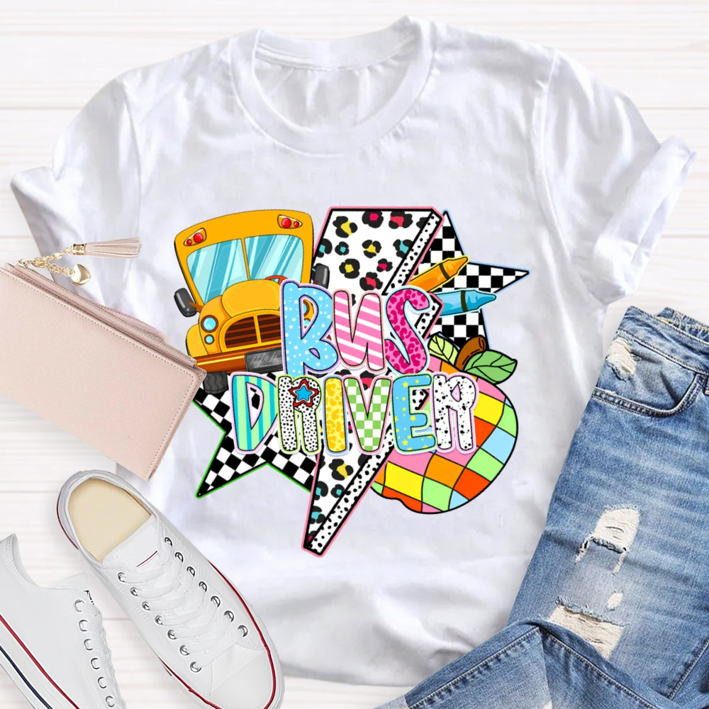 School Bus Driver Colorful Fonts And Polka Dot Prints T-shirt