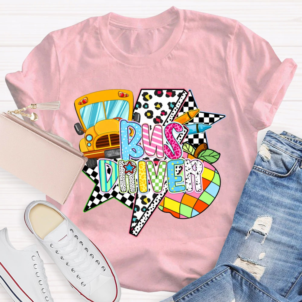 School Bus Driver Colorful Fonts And Polka Dot Prints T-shirt