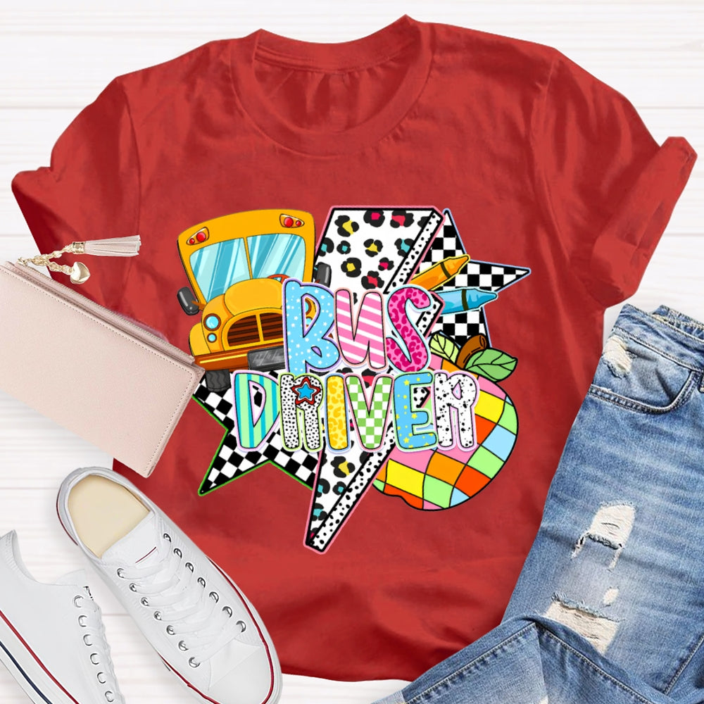 School Bus Driver Colorful Fonts And Polka Dot Prints T-shirt