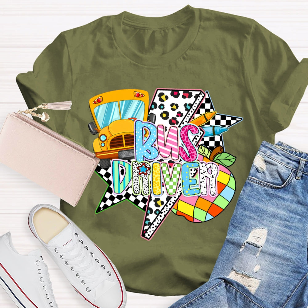 School Bus Driver Colorful Fonts And Polka Dot Prints T-shirt