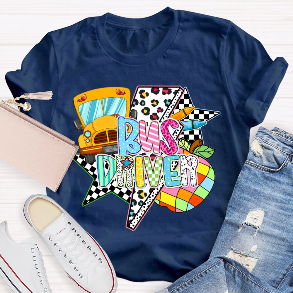 School Bus Driver Colorful Fonts And Polka Dot Prints T-shirt