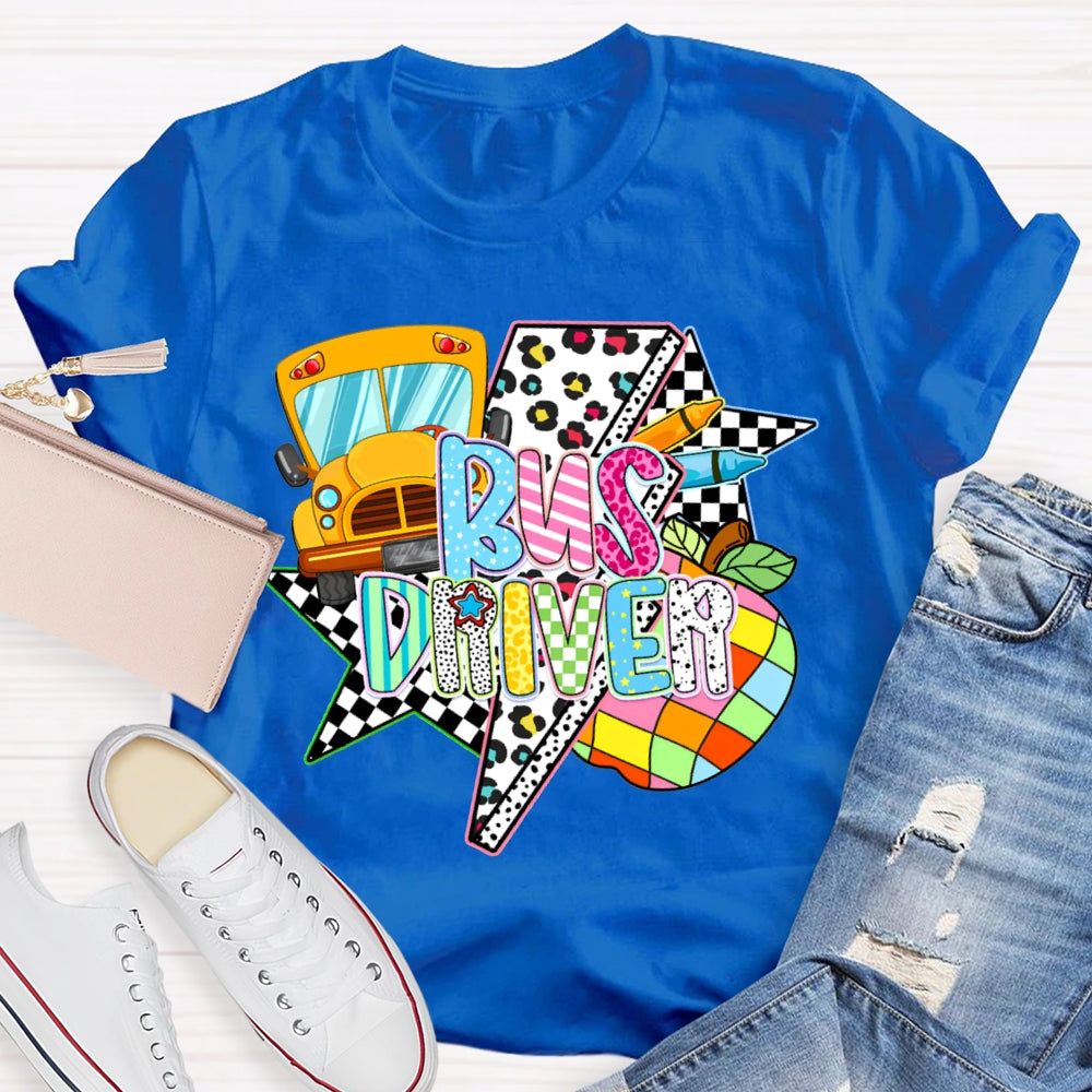 School Bus Driver Colorful Fonts And Polka Dot Prints T-shirt