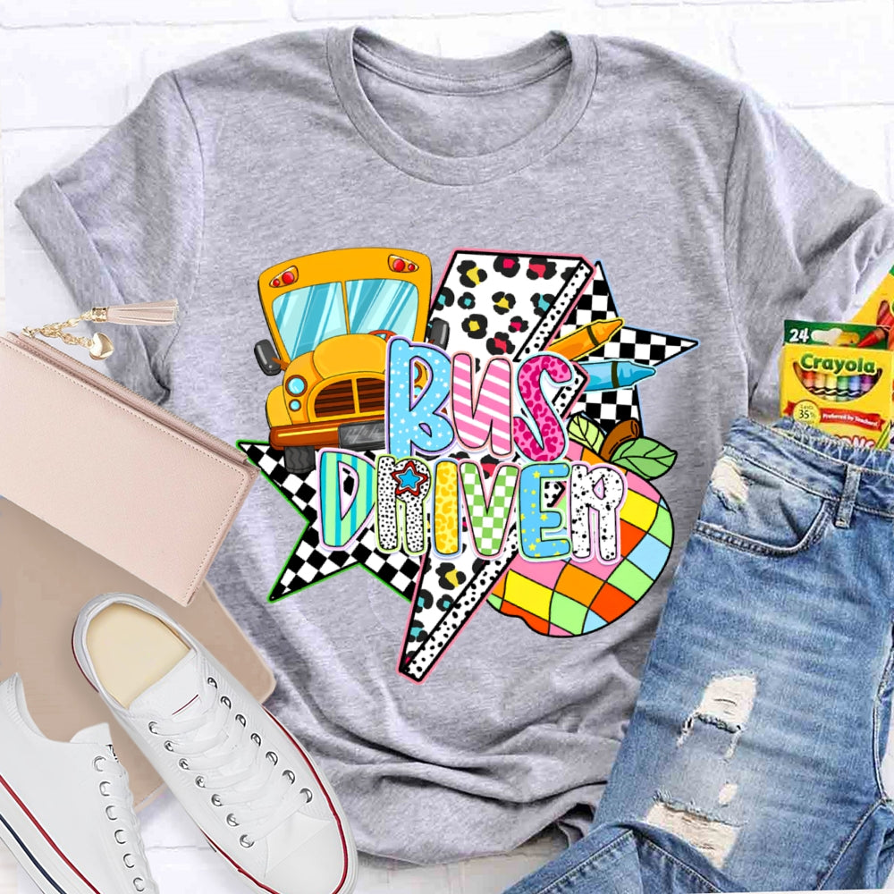 School Bus Driver Colorful Fonts And Polka Dot Prints T-shirt