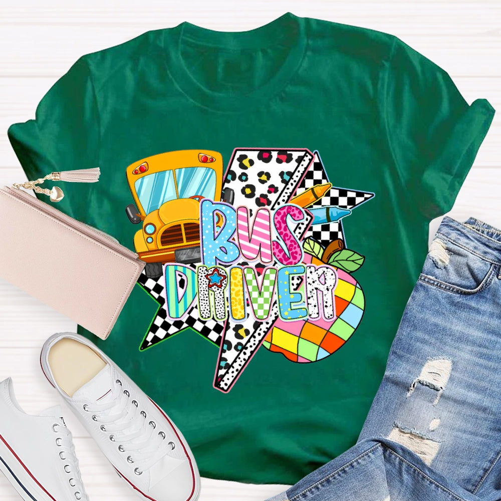 School Bus Driver Colorful Fonts And Polka Dot Prints T-shirt