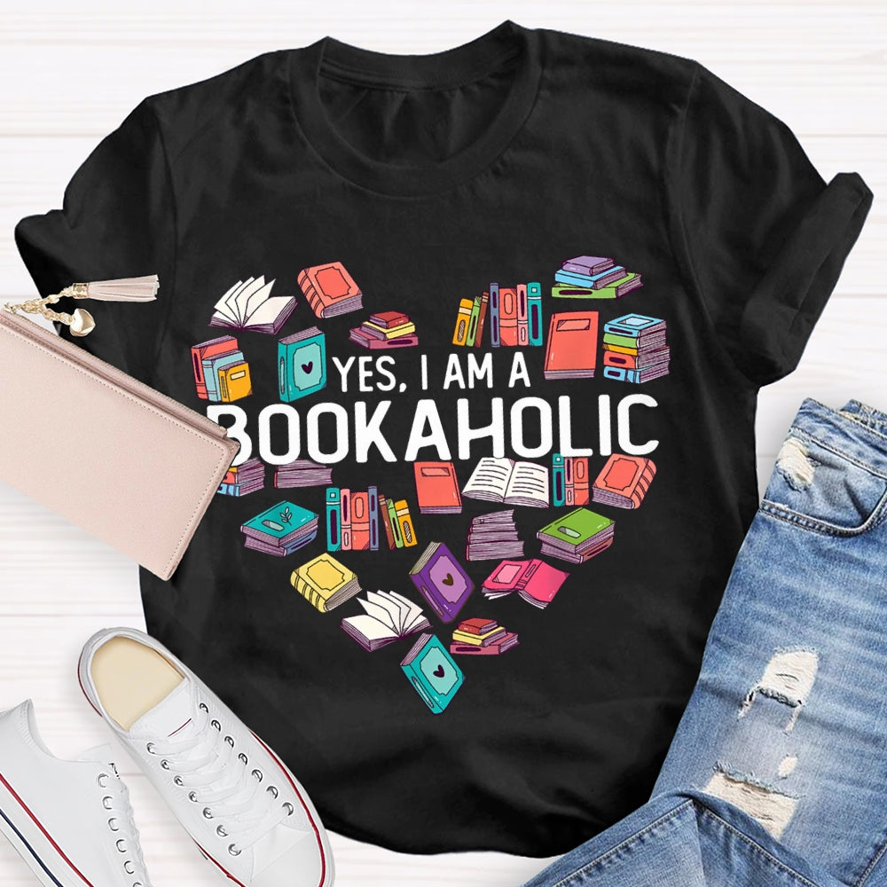 Yes I Am A Bookaholic Book Heart T-shirt