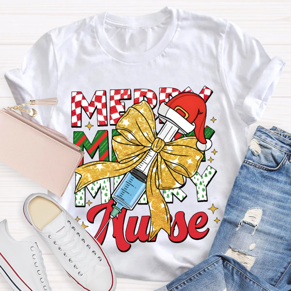 Merry Nurse Bow-Tie Syringe And Santa Hat Christma T-shirt