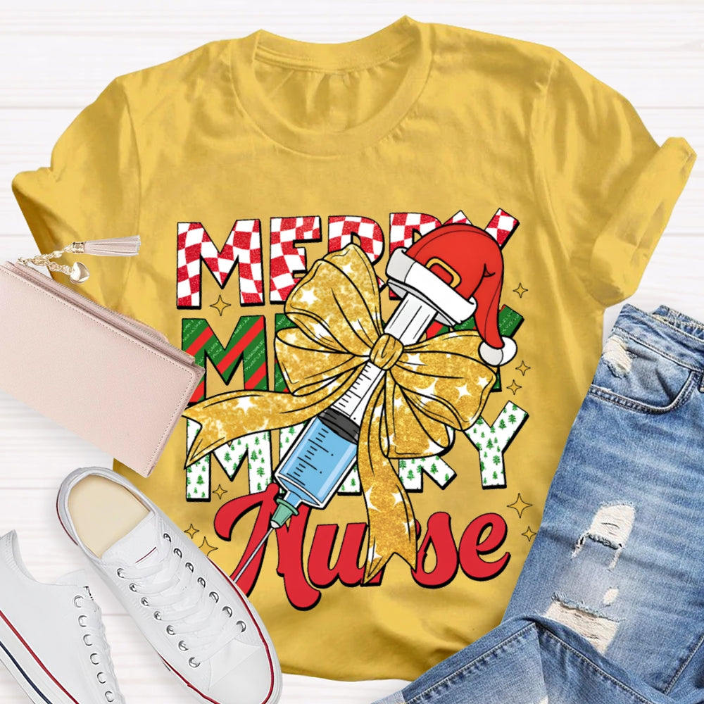 Merry Nurse Bow-Tie Syringe And Santa Hat Christma T-shirt