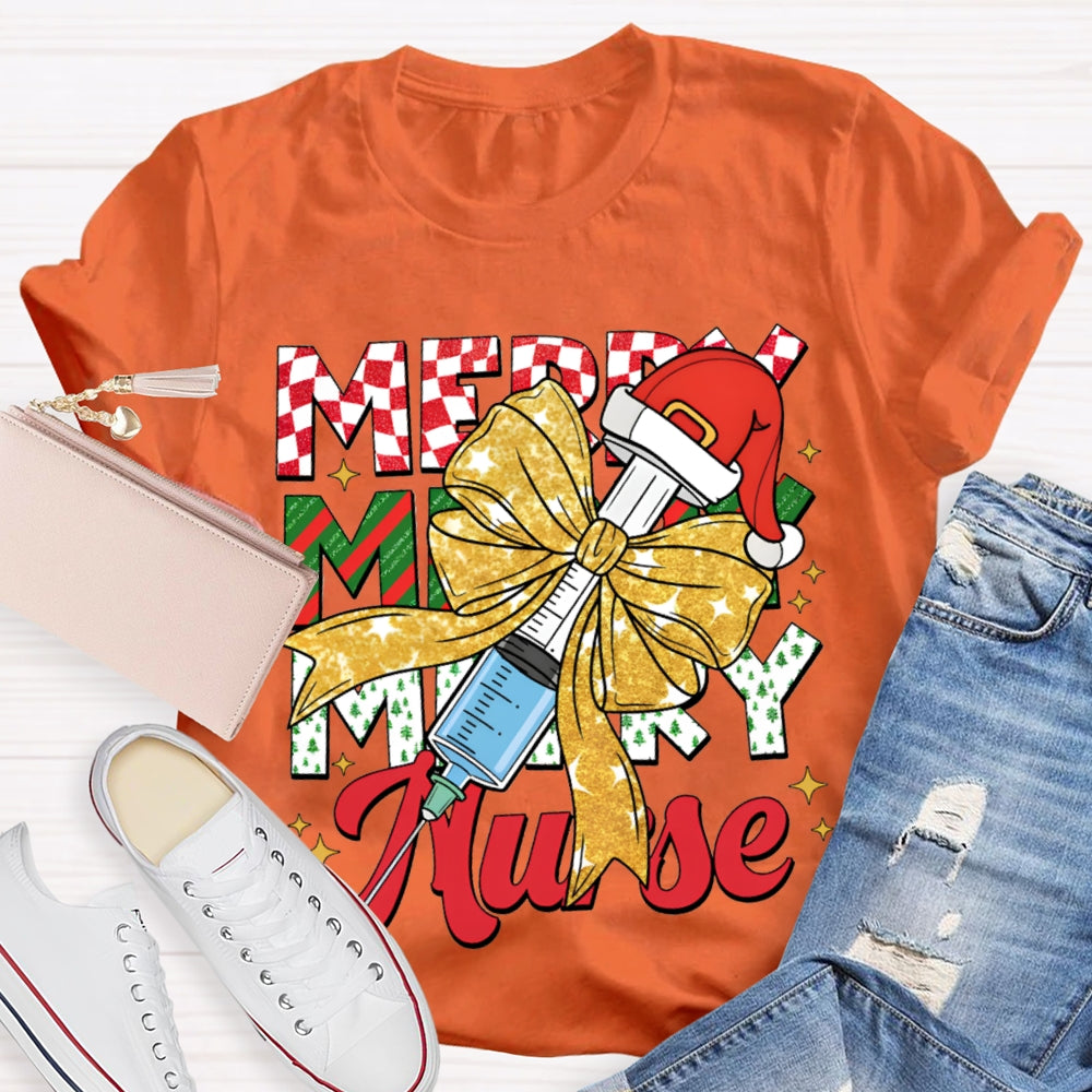 Merry Nurse Bow-Tie Syringe And Santa Hat Christma T-shirt