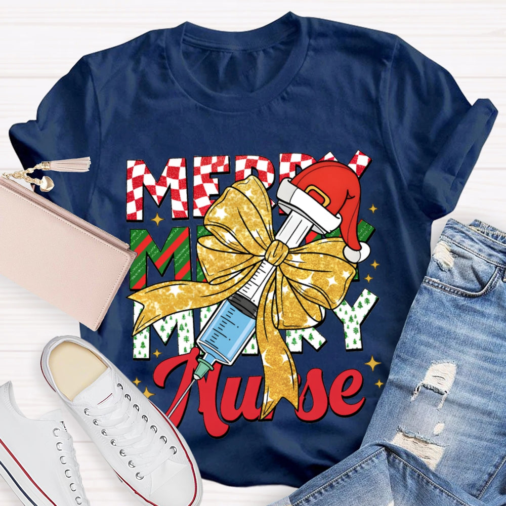 Merry Nurse Bow-Tie Syringe And Santa Hat Christma T-shirt