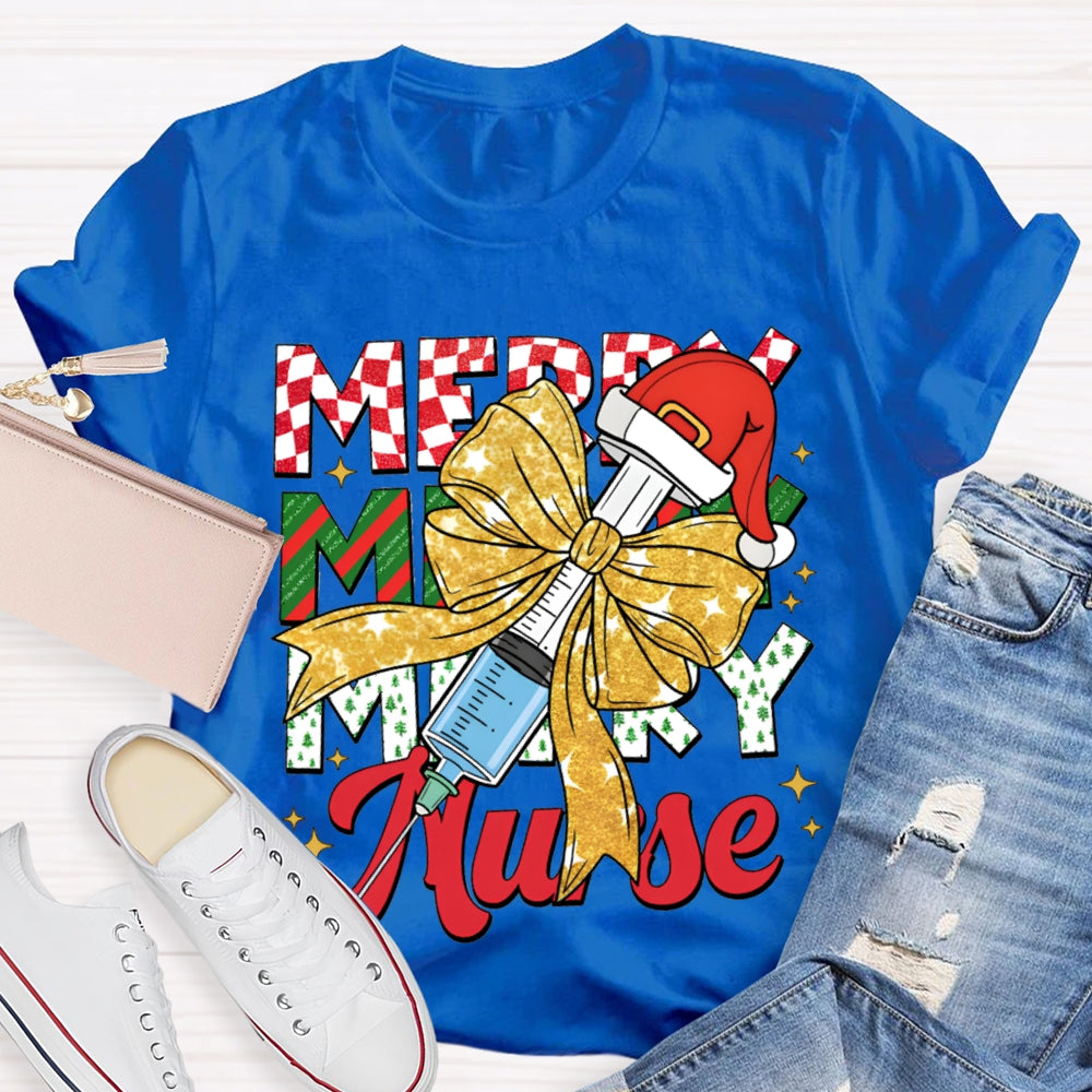 Merry Nurse Bow-Tie Syringe And Santa Hat Christma T-shirt