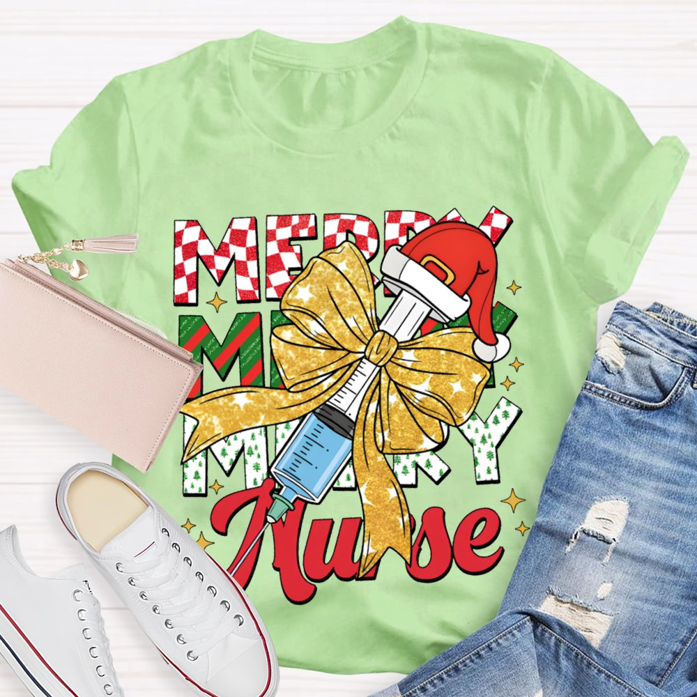 Merry Nurse Bow-Tie Syringe And Santa Hat Christma T-shirt
