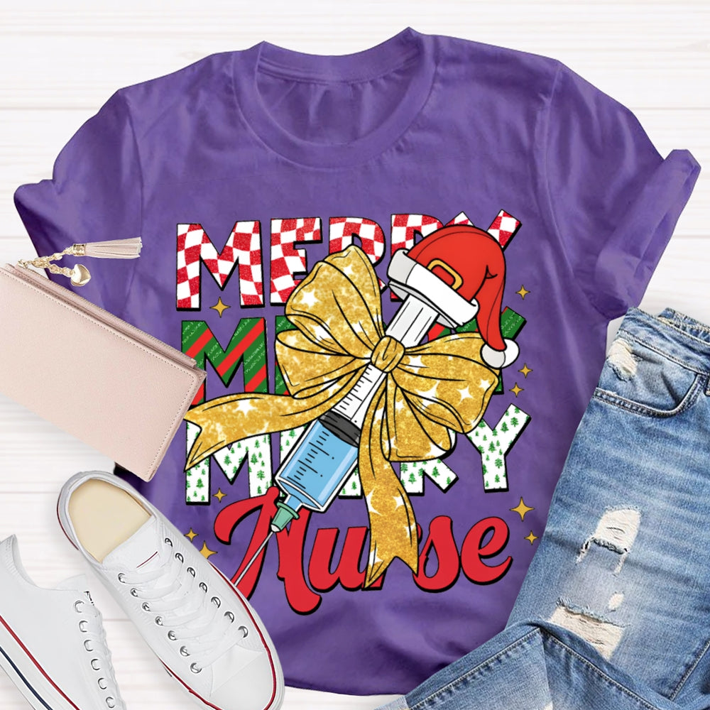 Merry Nurse Bow-Tie Syringe And Santa Hat Christma T-shirt