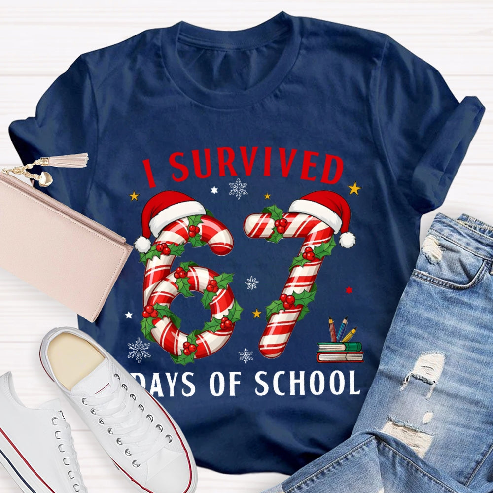 I Survived 67 Days Of School Christmas Candy Numbers T-shirt