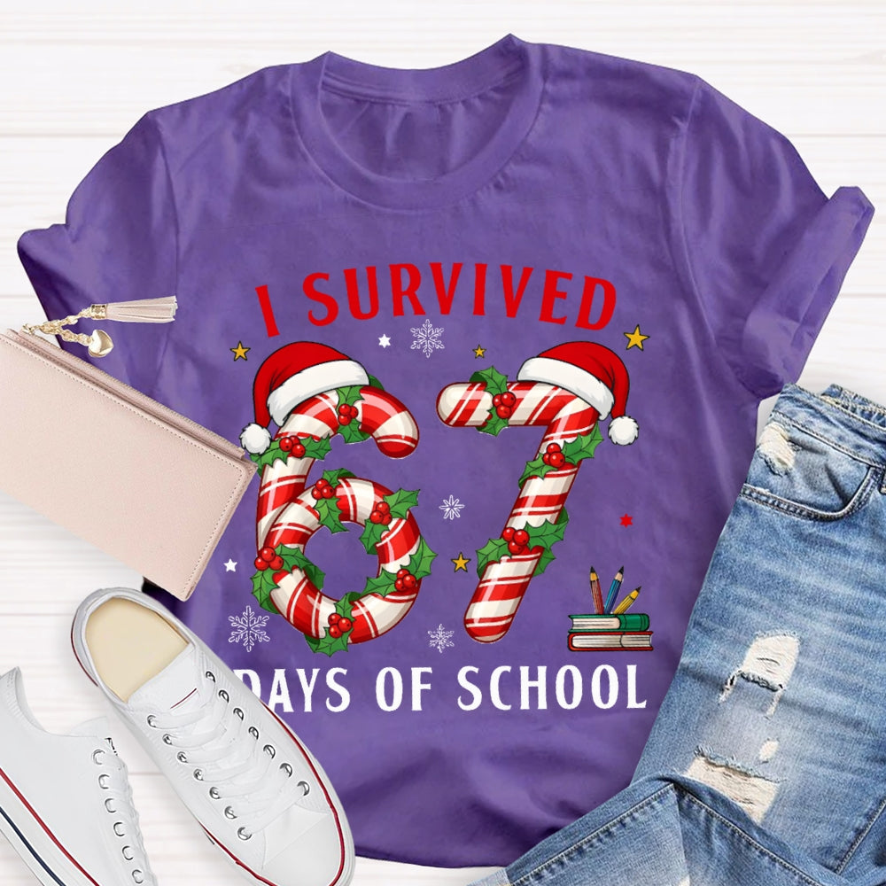 I Survived 67 Days Of School Christmas Candy Numbers T-shirt