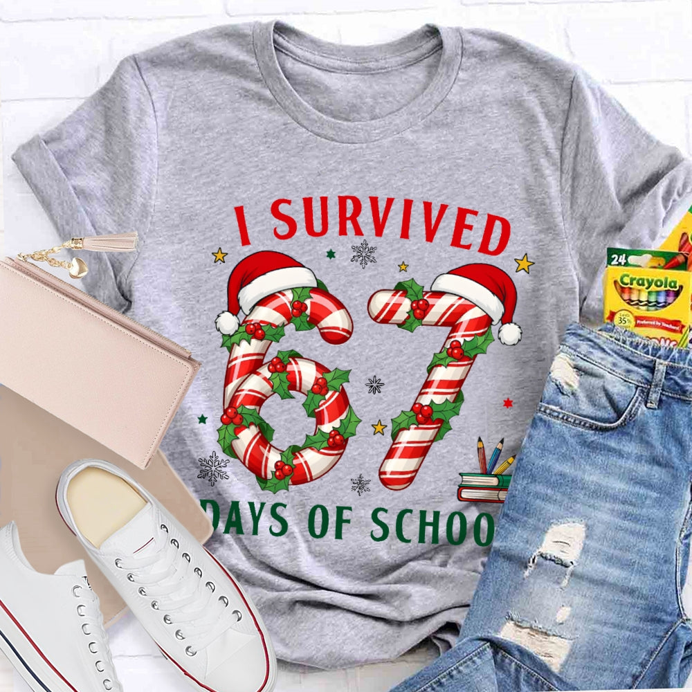 I Survived 67 Days Of School Christmas Candy Numbers T-shirt