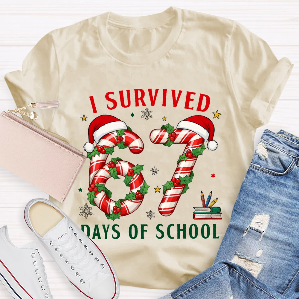 I Survived 67 Days Of School Christmas Candy Numbers T-shirt