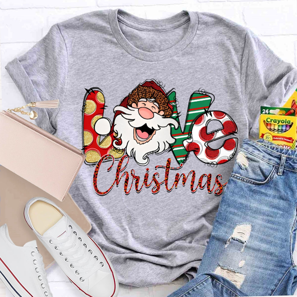 Love Christmas Santa Claus And Floral Font T-shirt