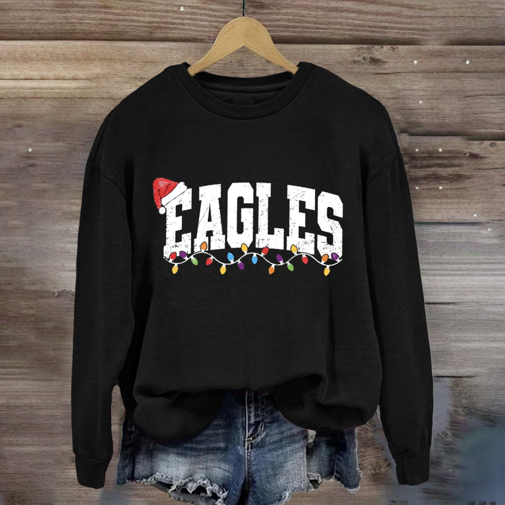Personalized Mascot Eagles Christmas Lights Sweatshirt