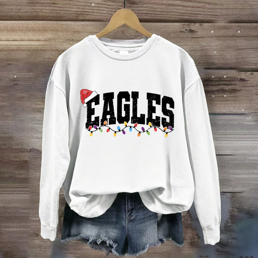 Personalized Mascot Eagles Christmas Lights Sweatshirt