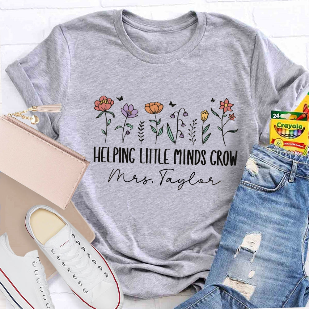 Personalized Name Helping Little Minds Grow Floral T-shirt