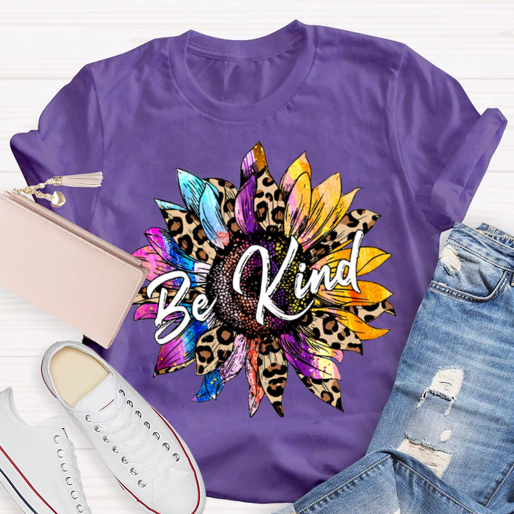 Be Kind Colorful And Leopard-Print Sunflowers T-shirt
