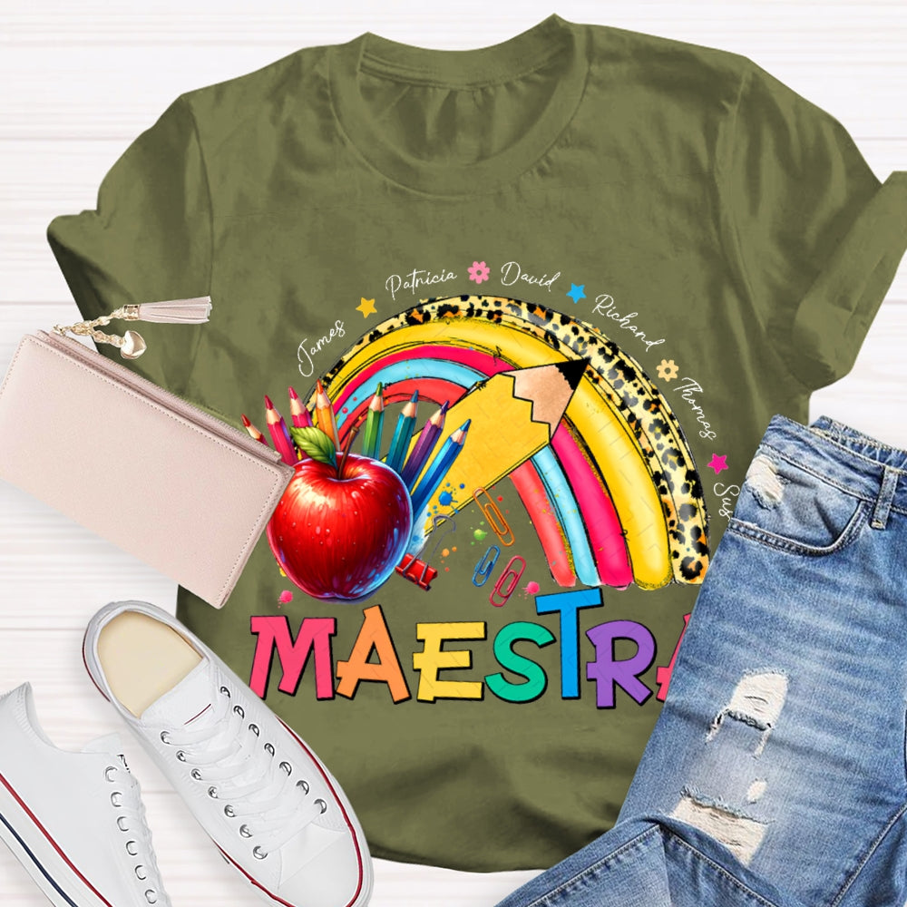Maestra Colored Pencils And Apple Prints T-shirt