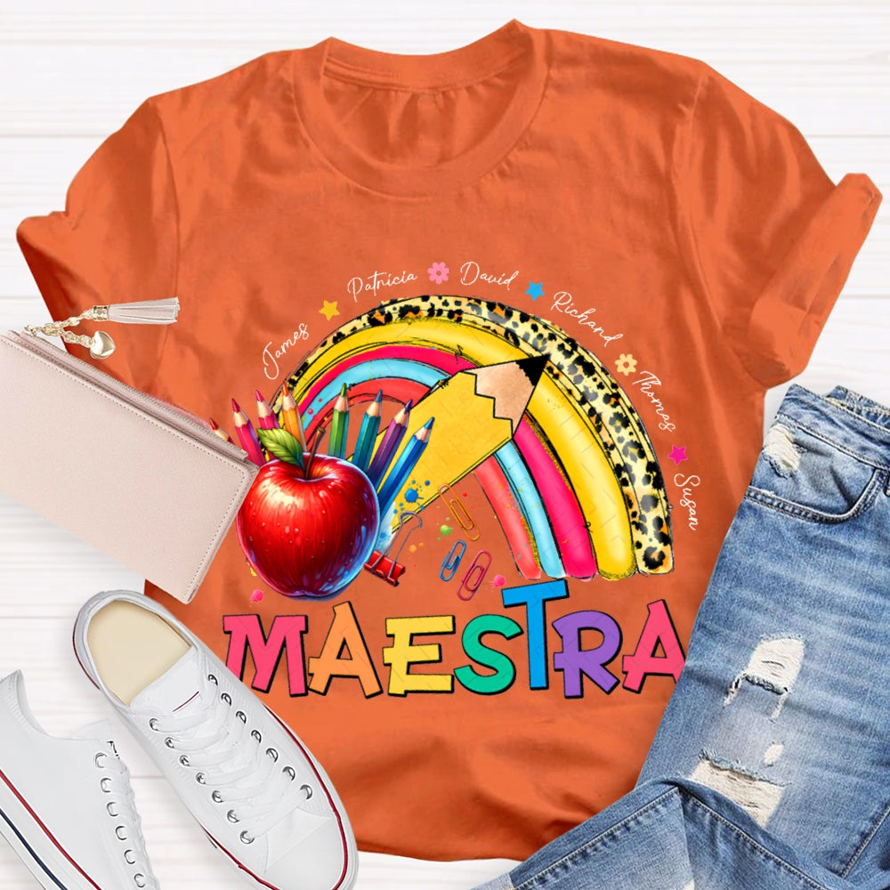 Maestra Colored Pencils And Apple Prints T-shirt