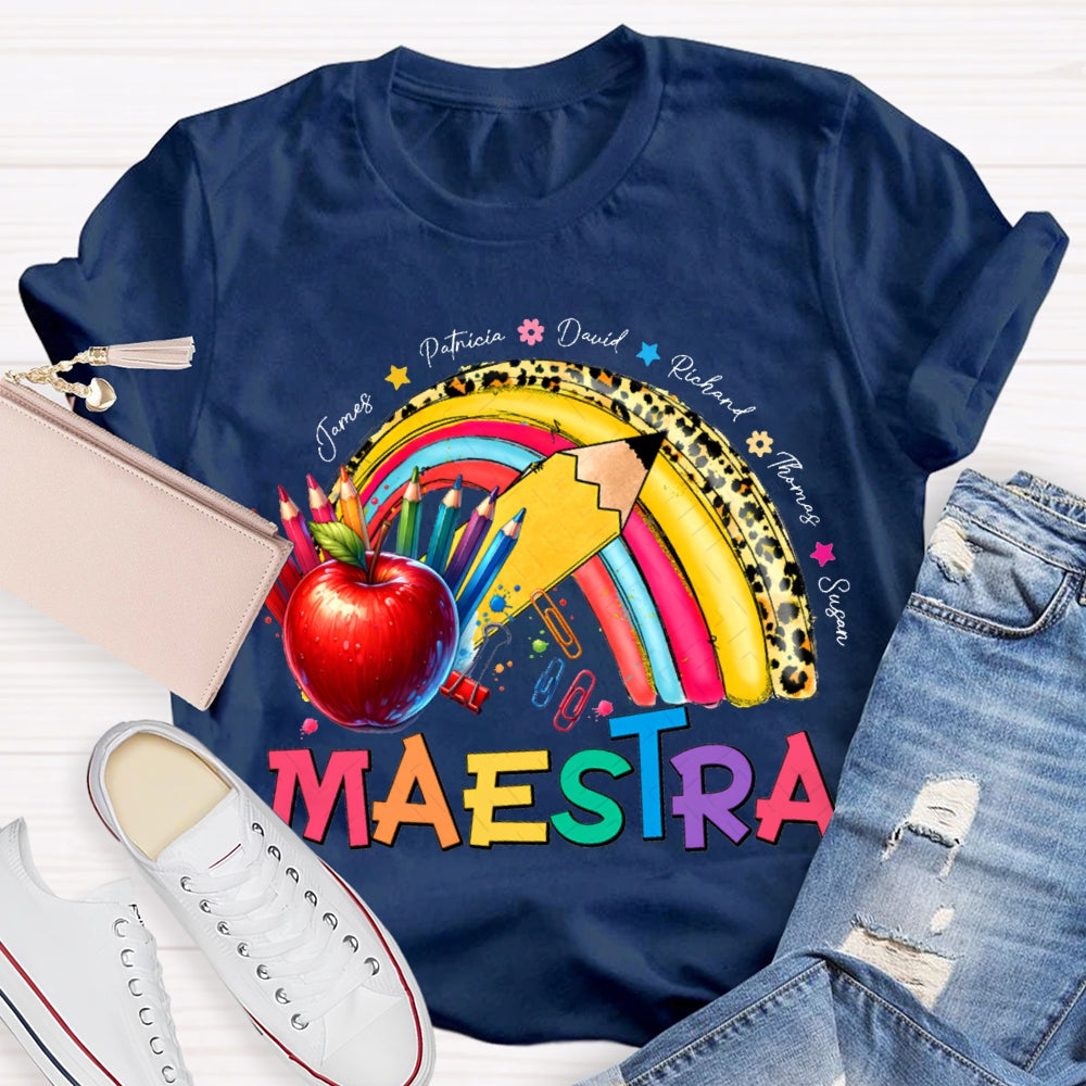 Maestra Colored Pencils And Apple Prints T-shirt