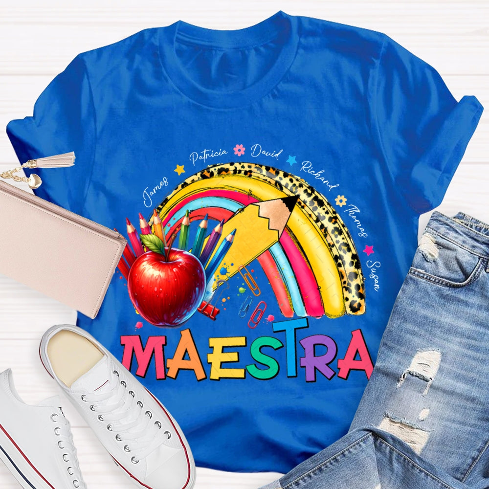 Maestra Colored Pencils And Apple Prints T-shirt