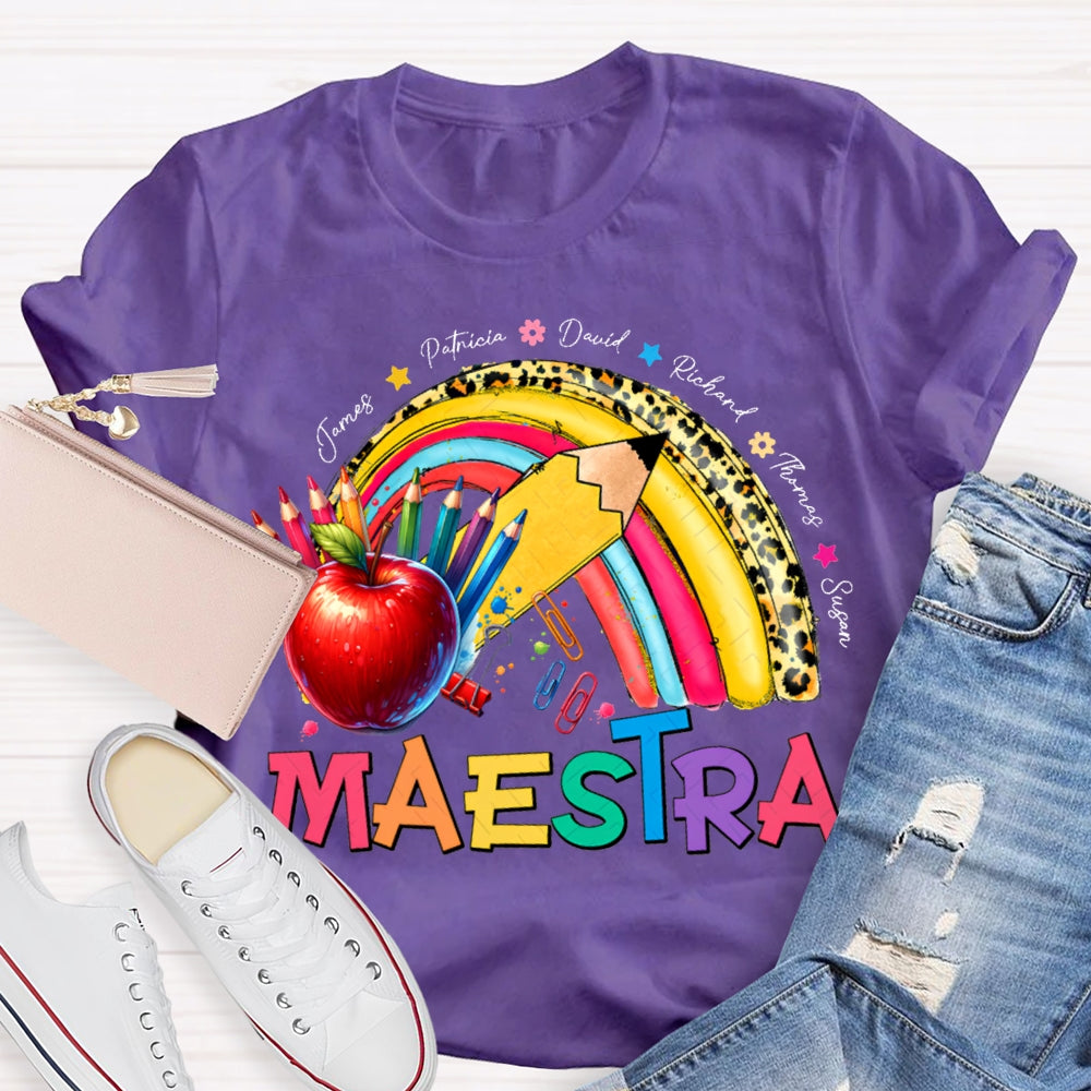 Maestra Colored Pencils And Apple Prints T-shirt