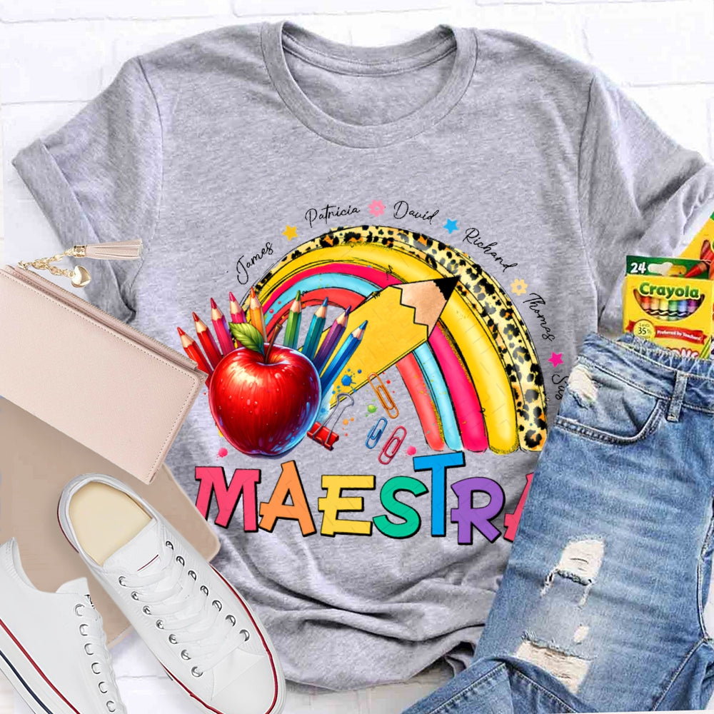 Maestra Colored Pencils And Apple Prints T-shirt