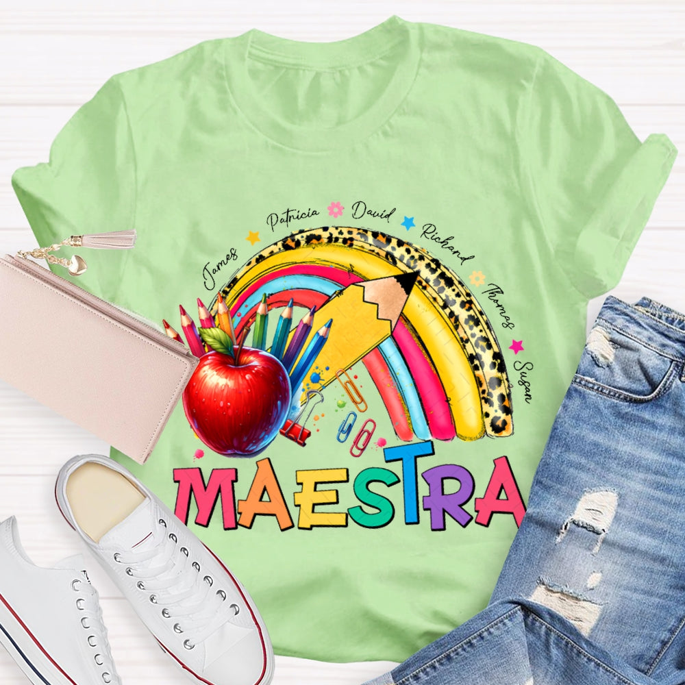 Maestra Colored Pencils And Apple Prints T-shirt