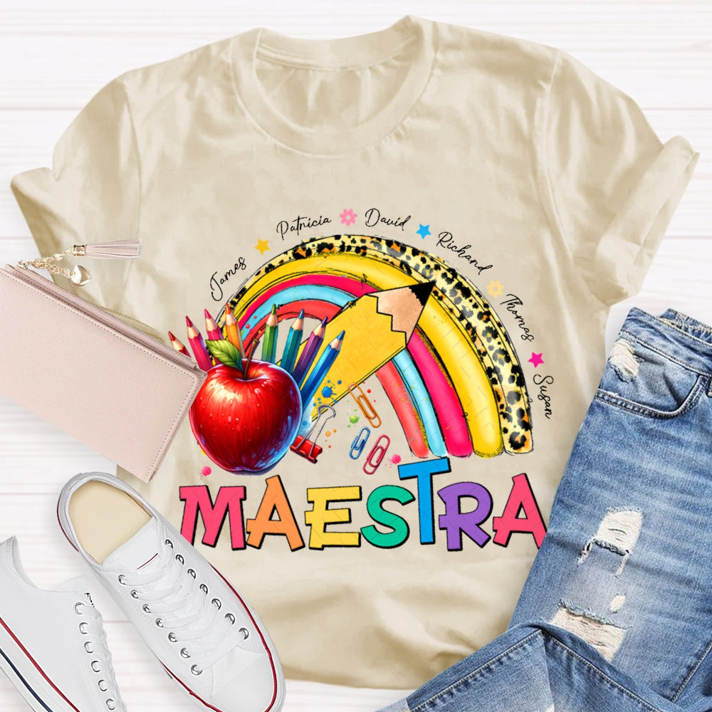Maestra Colored Pencils And Apple Prints T-shirt