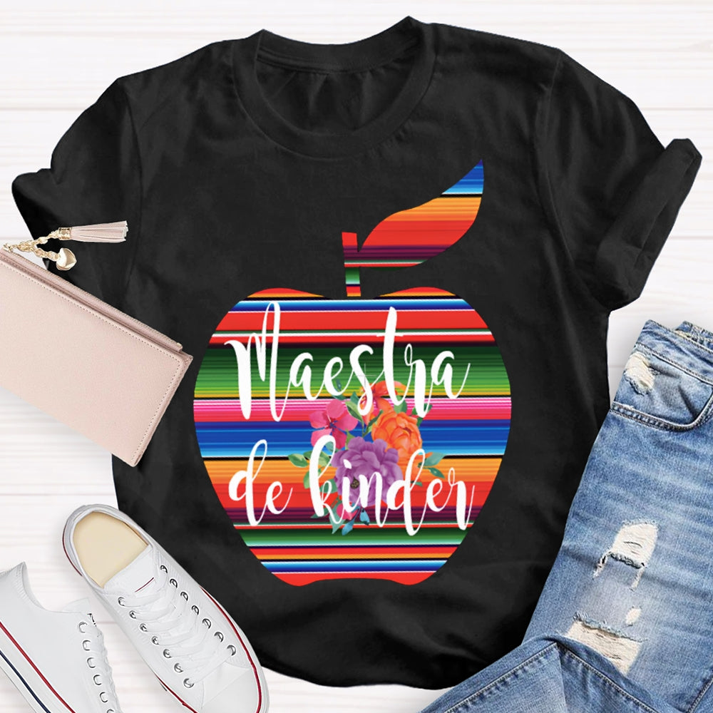 Maestra De Kinder Color Gradient Apple Print T-shirt