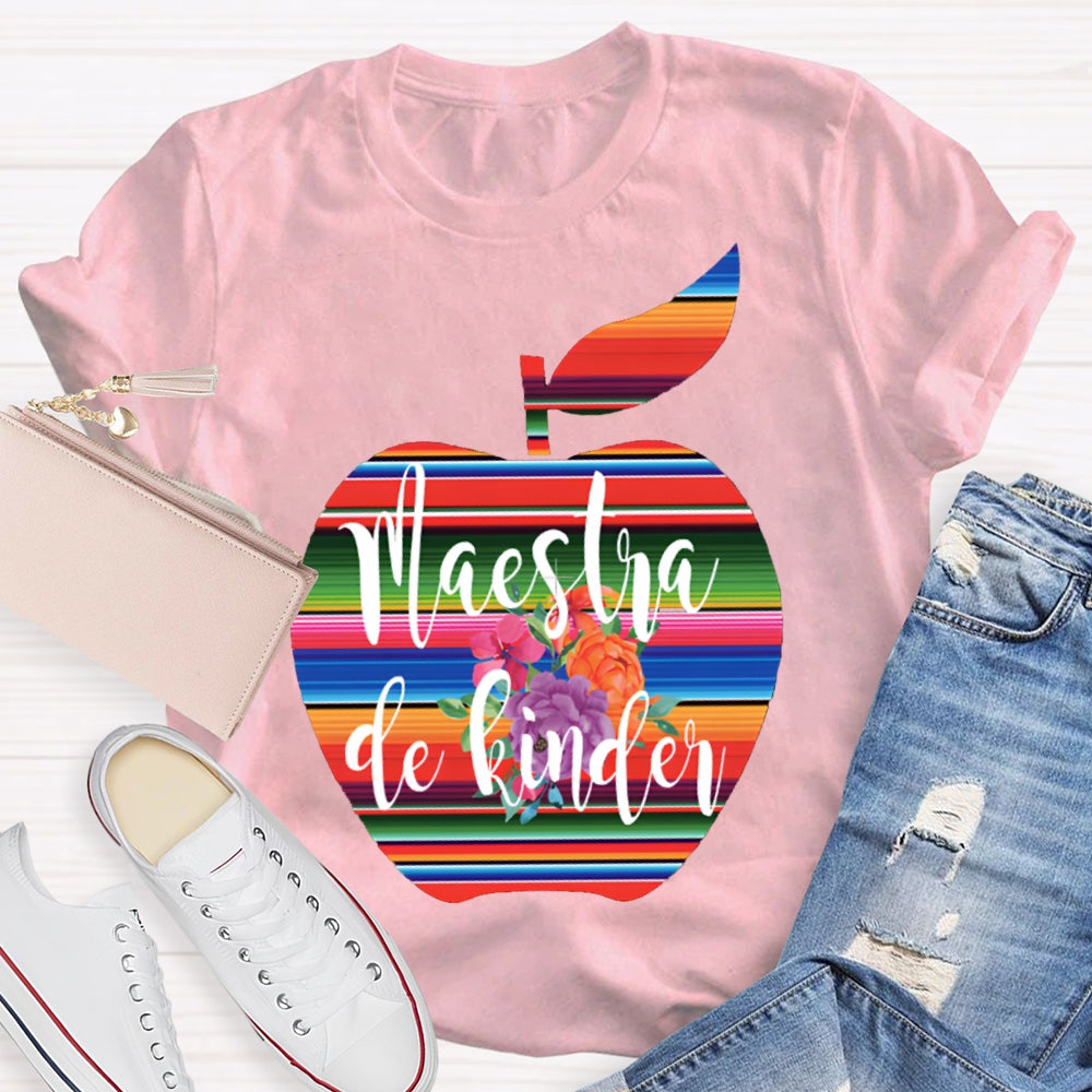 Maestra De Kinder Color Gradient Apple Print T-shirt