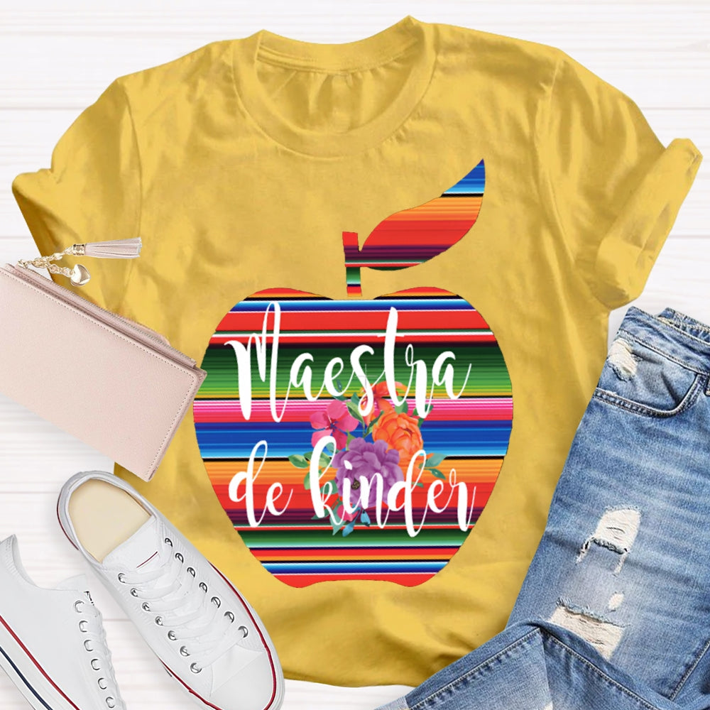 Maestra De Kinder Color Gradient Apple Print T-shirt