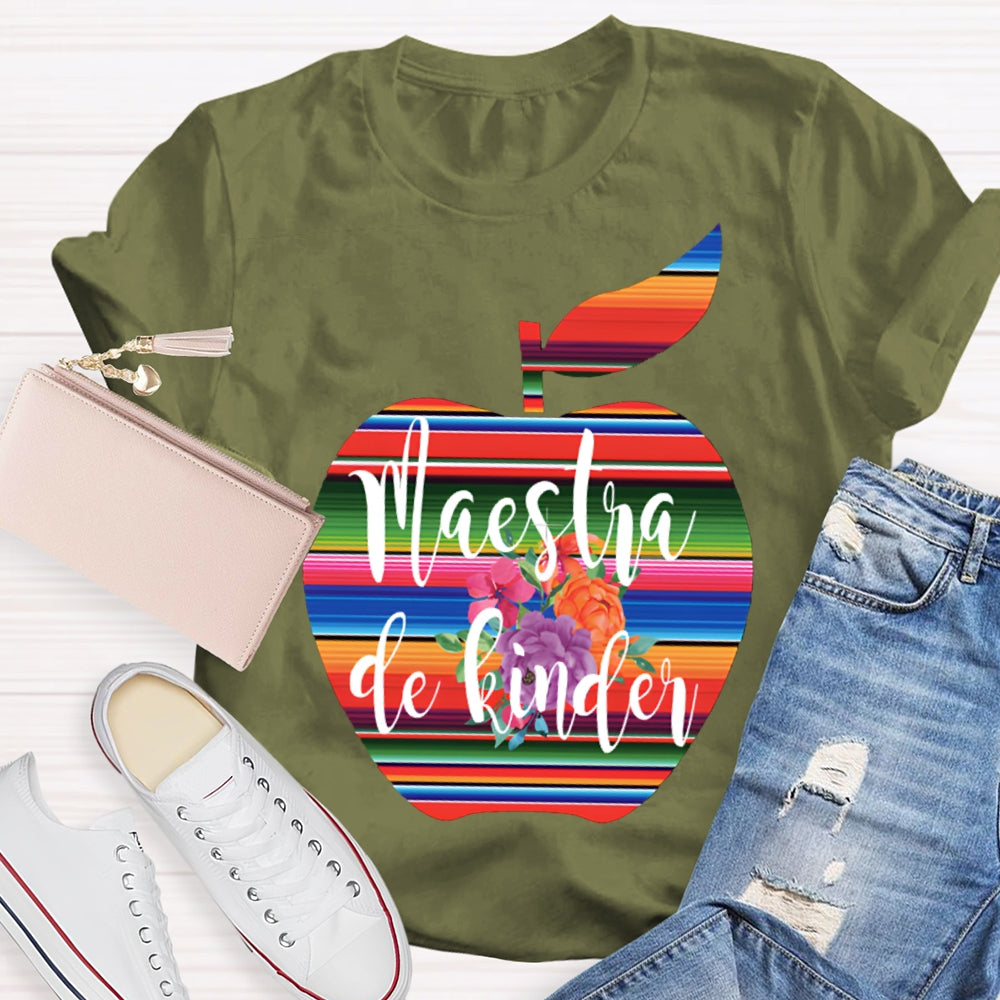 Maestra De Kinder Color Gradient Apple Print T-shirt