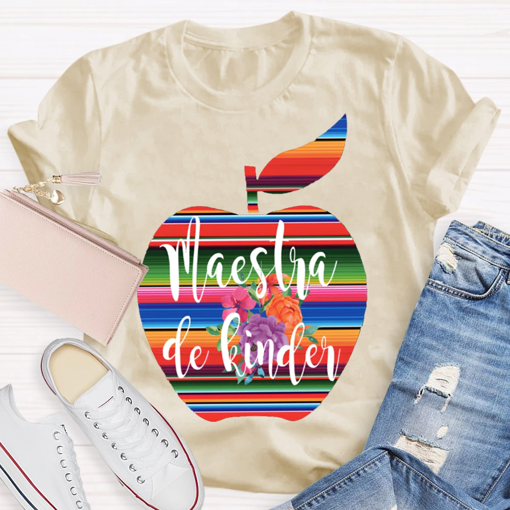 Maestra De Kinder Color Gradient Apple Print T-shirt