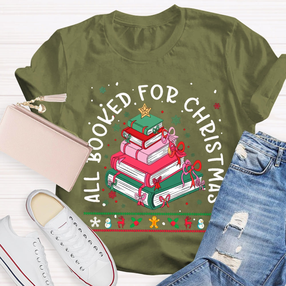 All Booked For Christmas Colored Books And Snowflakes T-shirt