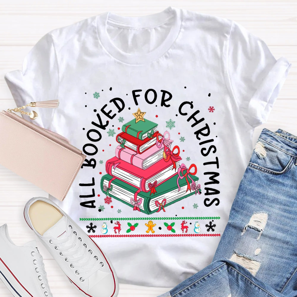 All Booked For Christmas Colored Books And Snowflakes T-shirt