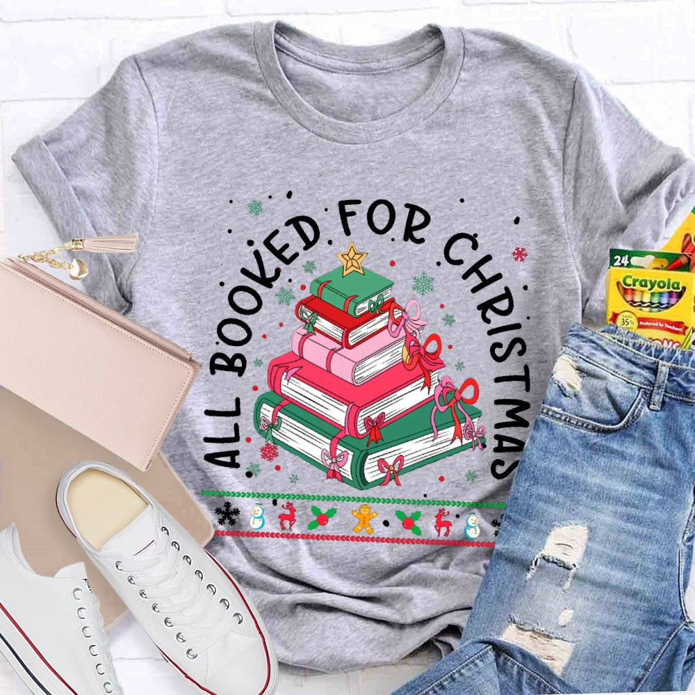 All Booked For Christmas Colored Books And Snowflakes T-shirt