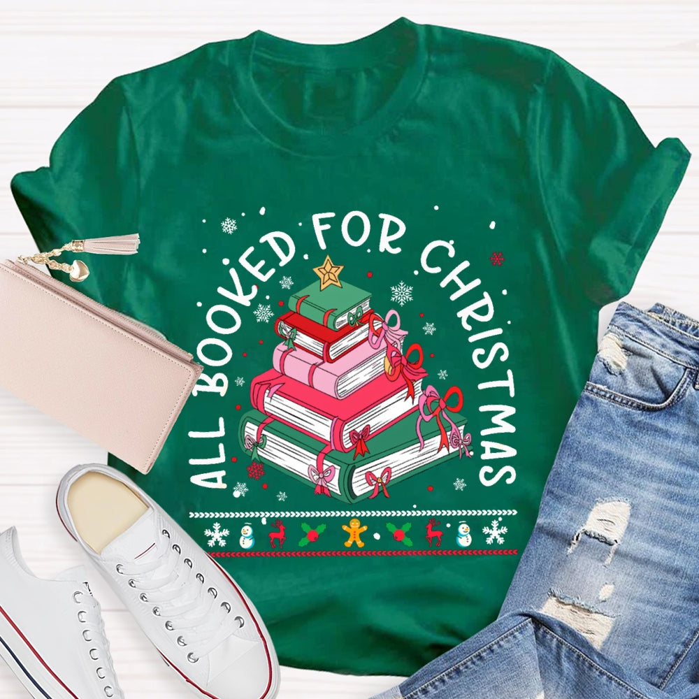 All Booked For Christmas Colored Books And Snowflakes T-shirt