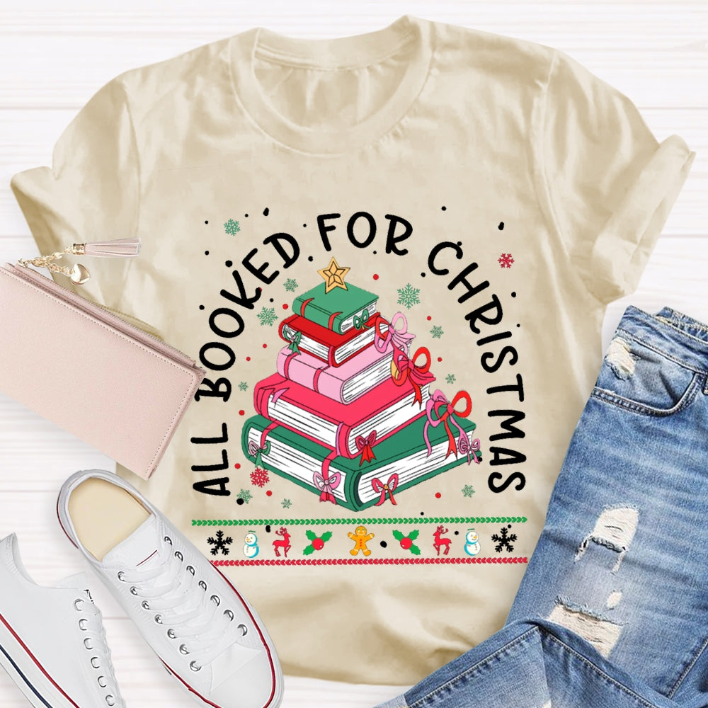 All Booked For Christmas Colored Books And Snowflakes T-shirt