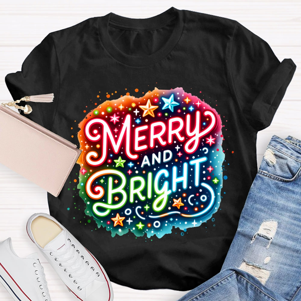 Merry And Bright Colorful Tie-Dye Prints Christmas Vibes T-shirt